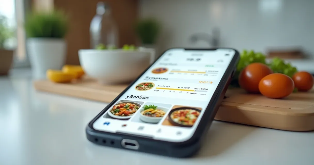 App screenshot of tracking meals, symptoms, and injection schedule for a GLP-1 medication 