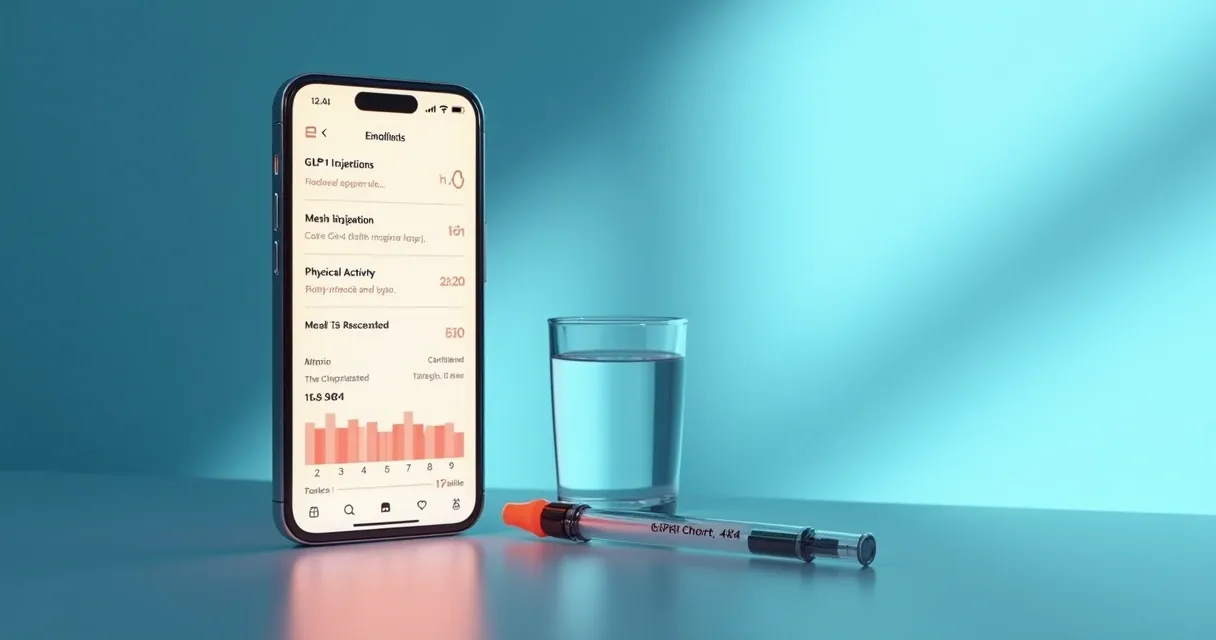 Mobile app screen showing GLP-1 medication tracking and daily health log 