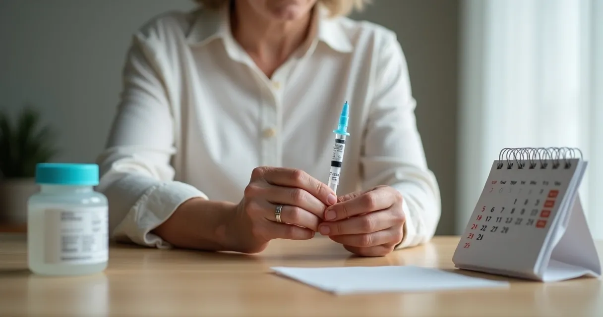 Person giving themselves a subcutaneous injection in the upper arm