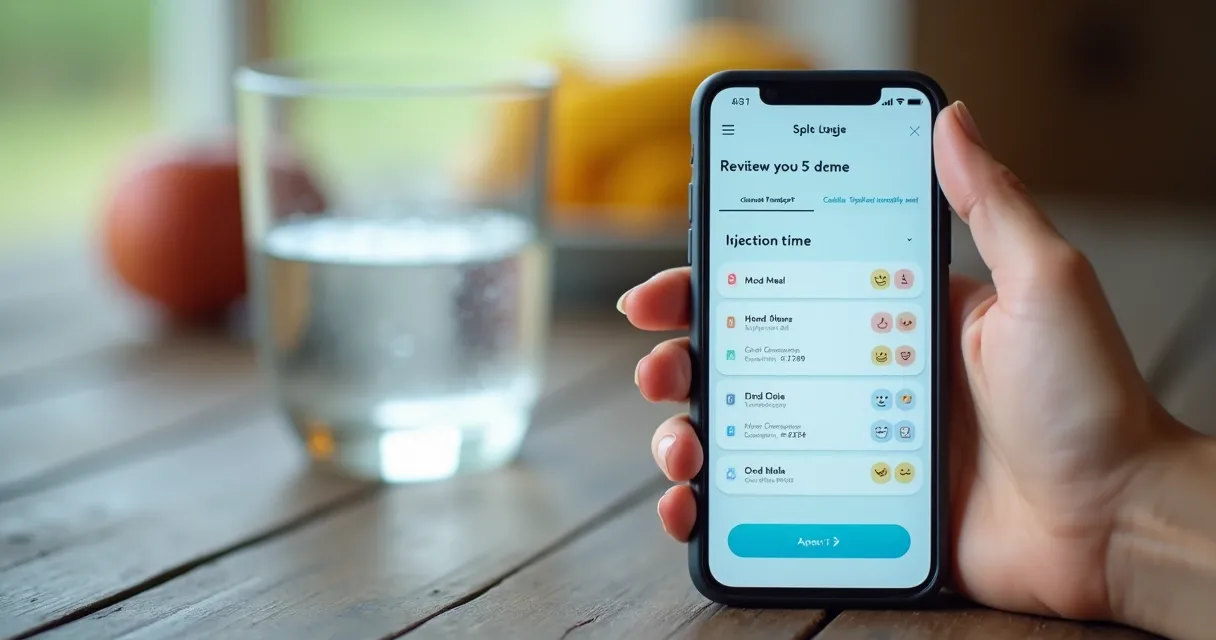 Illustrative phone screen with daily log entries next to a glass of water