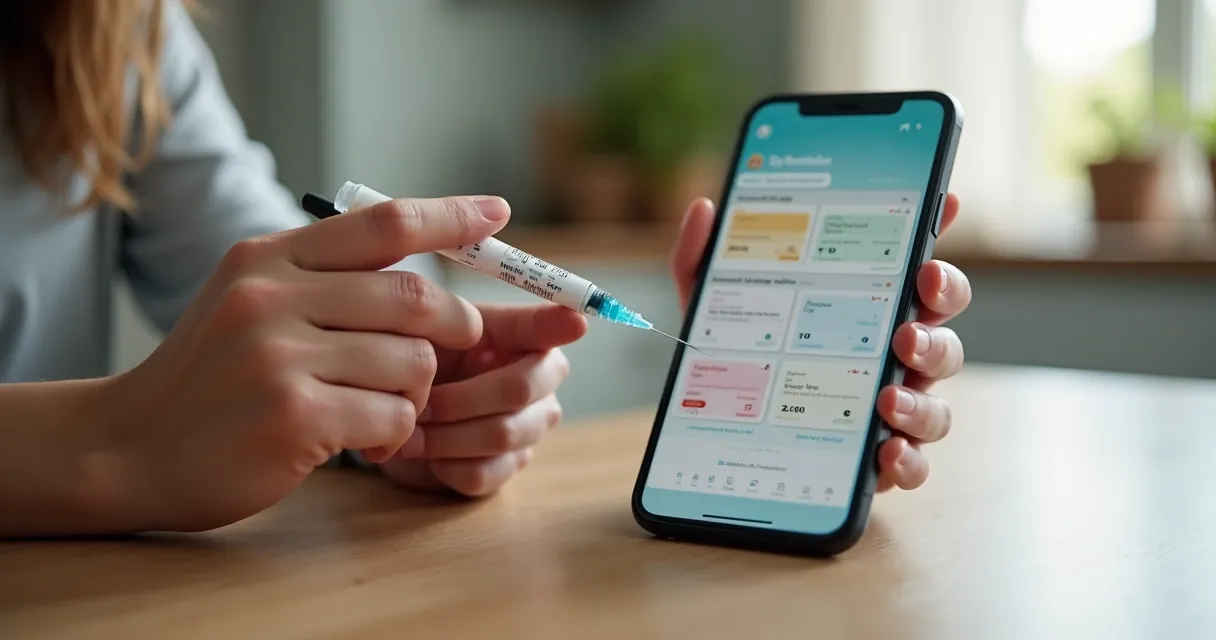 Weekly medication injection routine with a pre-filled pen and tracking app. 