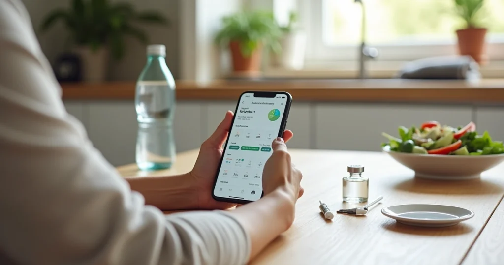 Person using phone app to track GLP-1 weight loss treatment